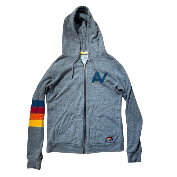 Aviator Nation Gray Hoodie with Multicolor Stripes - Picture 1 of 7